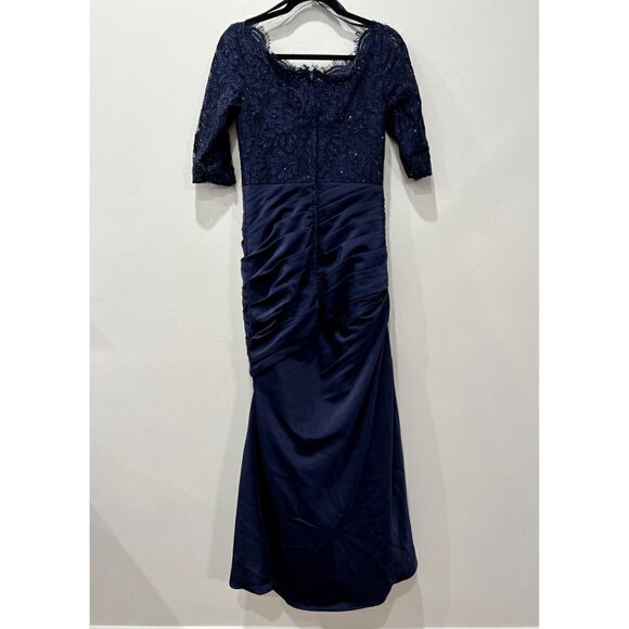 New LA FEMME Sparkle Lace Trumpet Gown Navy Size 4, Special Occasion MSRP $608 - Picture 11 of 12